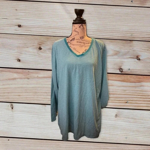 JUST MY SIZE 3X TEALS WITH STRIPES SHIRT - Picture 1 of 4